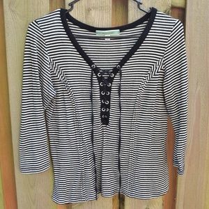 Lace Up Striped Top